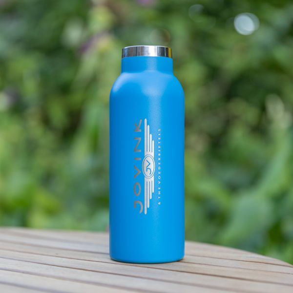 Blauwe RVS drinkfles – met gravering van Jovink & uw naam (optie)