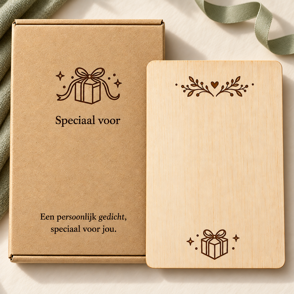 Persoonlijk gedicht op hout met gepersonaliseerde geschenkdoos