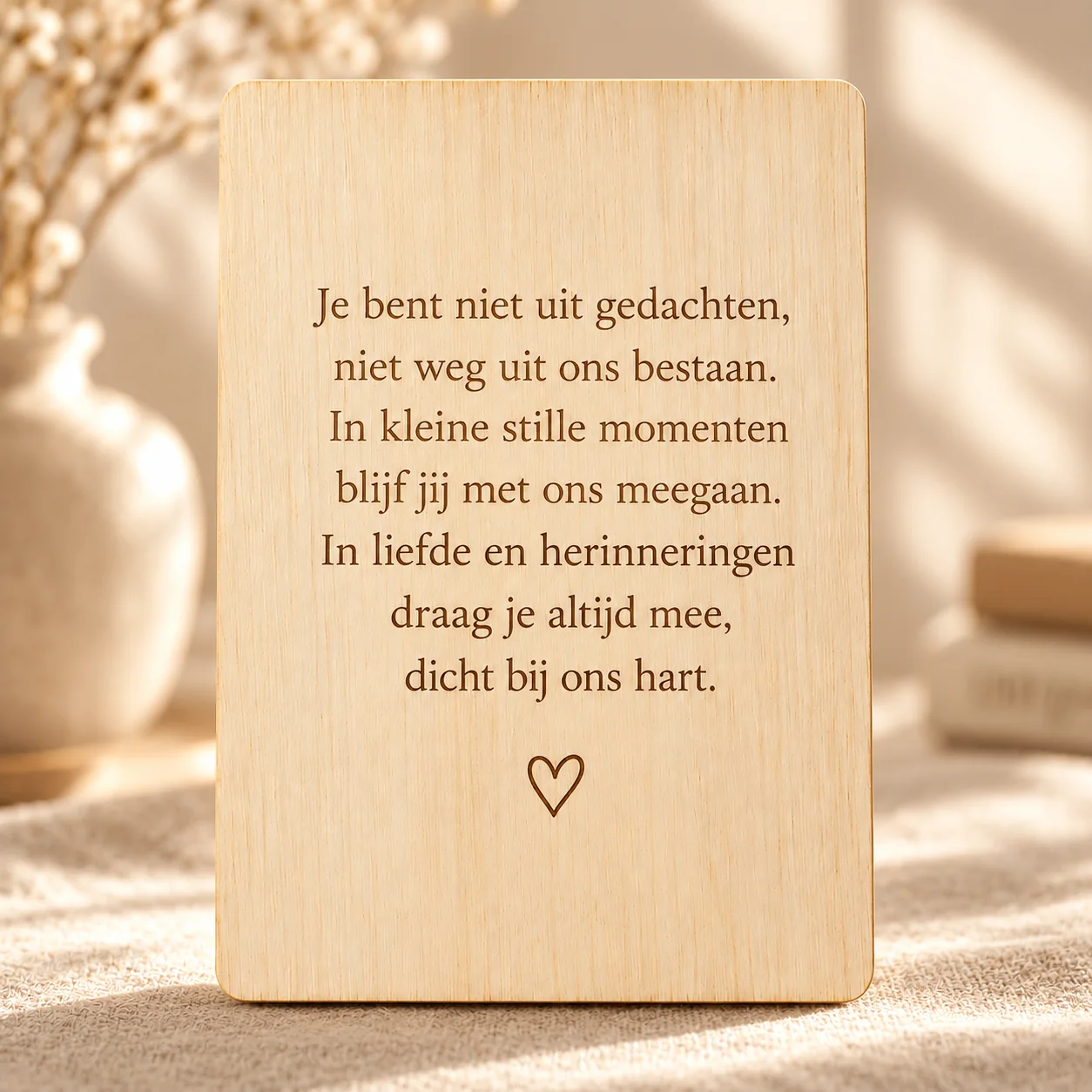 Persoonlijk gedicht gegraveerd op hout