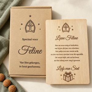 Persoonlijk sinterklaasgedicht op hout met gepersonaliseerde geschenkdoos